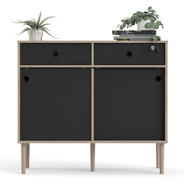 Rome Sideboard 2 Sliding Doors 2 Drawers in Jackson Hickory Oak and Matt Black - Image 10