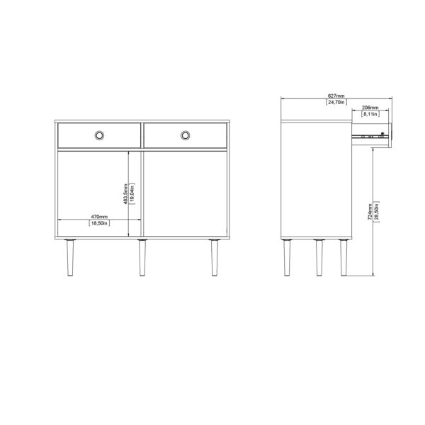Rome Sideboard 2 Sliding Doors 2 Drawers in Jackson Hickory Oak and Matt Black - Image 15