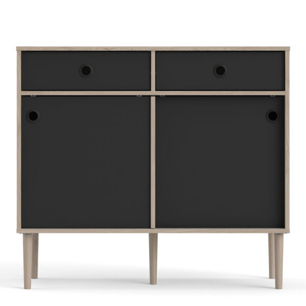 Rome Sideboard 2 Sliding Doors 2 Drawers in Jackson Hickory Oak and Matt Black - Image 2