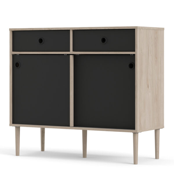 Rome Sideboard 2 Sliding Doors 2 Drawers in Jackson Hickory Oak and Matt Black - Image 3