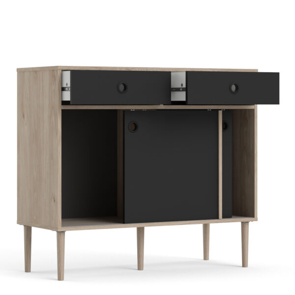 Rome Sideboard 2 Sliding Doors 2 Drawers in Jackson Hickory Oak and Matt Black - Image 5