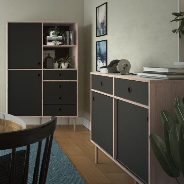 Rome Sideboard 2 Sliding Doors 2 Drawers in Jackson Hickory Oak and Matt Black - Image 7
