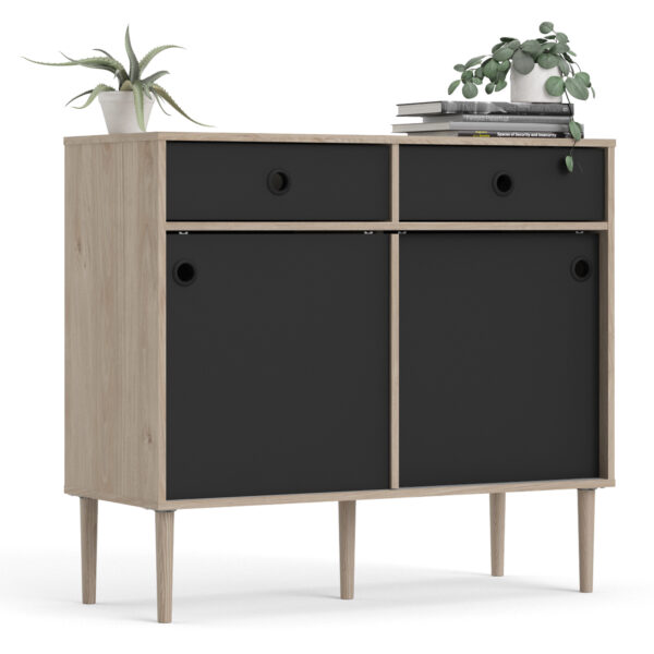 Rome Sideboard 2 Sliding Doors 2 Drawers in Jackson Hickory Oak and Matt Black - Image 9