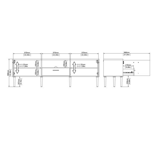 Media TV Unit with 2 Doors 1 Drawer in White - Image 11