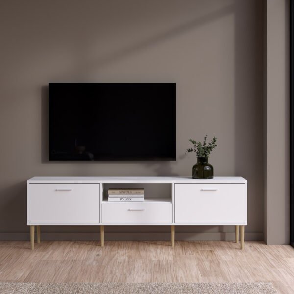 Media TV Unit with 2 Doors 1 Drawer in White - Image 2