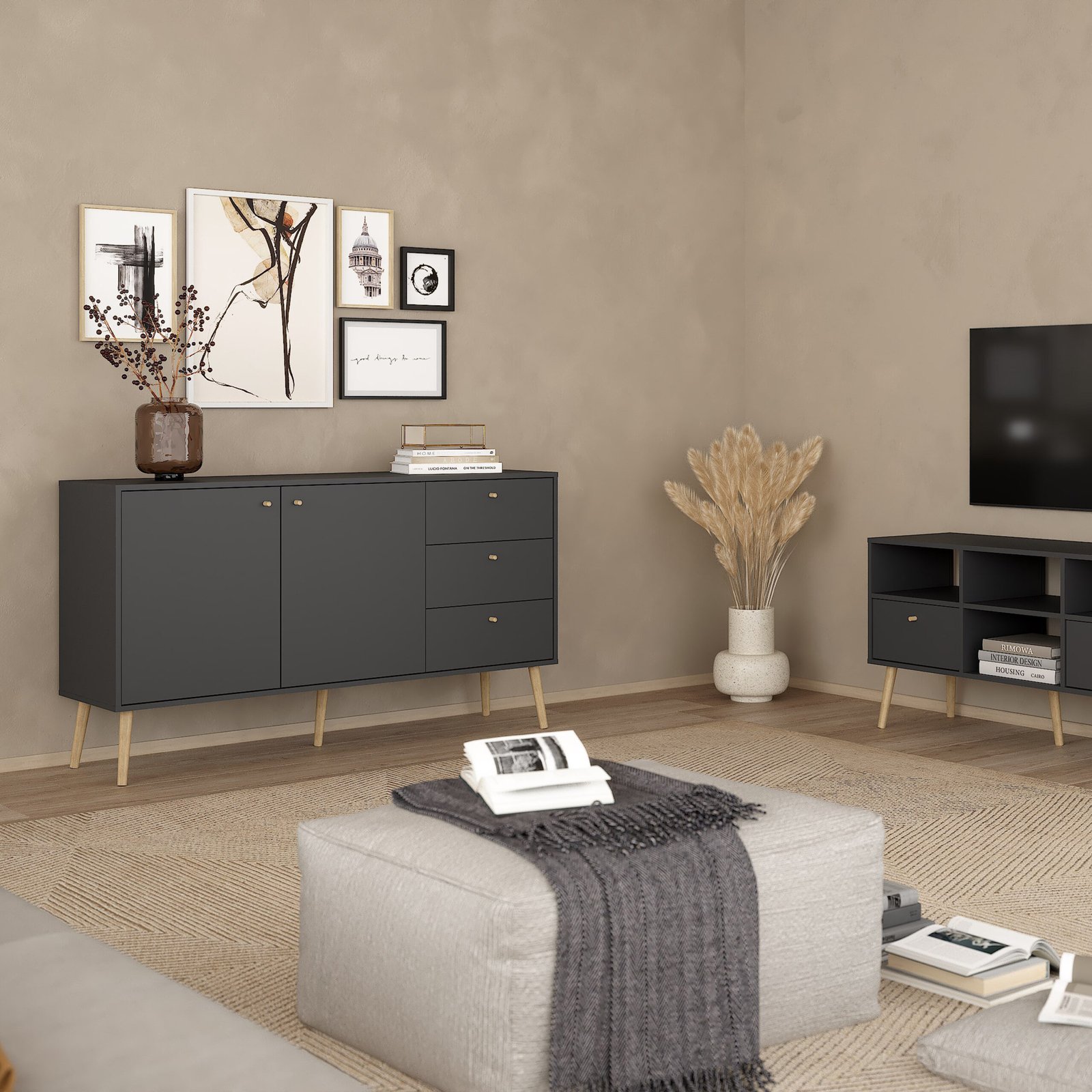 Cumbria Sideboard 2 Doors + 3 Drawers Dark Grey - Image 7