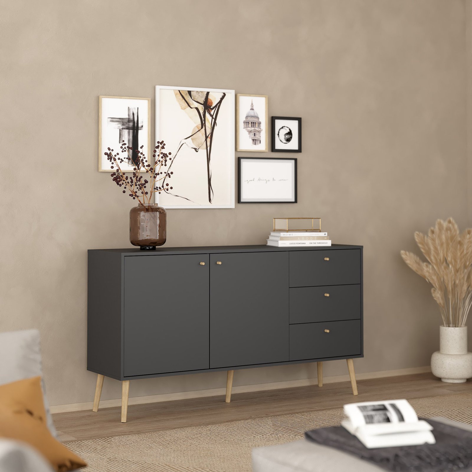 Cumbria Sideboard 2 Doors + 3 Drawers Dark Grey - Image 2