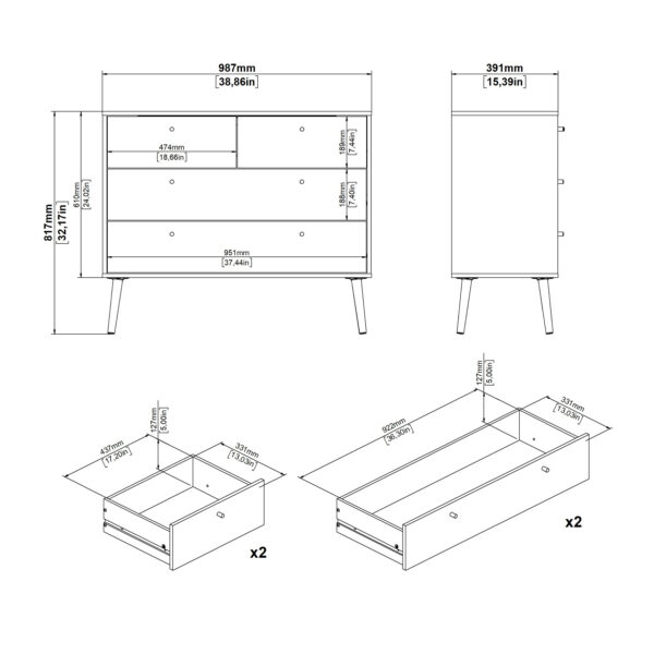 Cumbria Chest 2 + 2 Drawers Dark Grey - Image 11