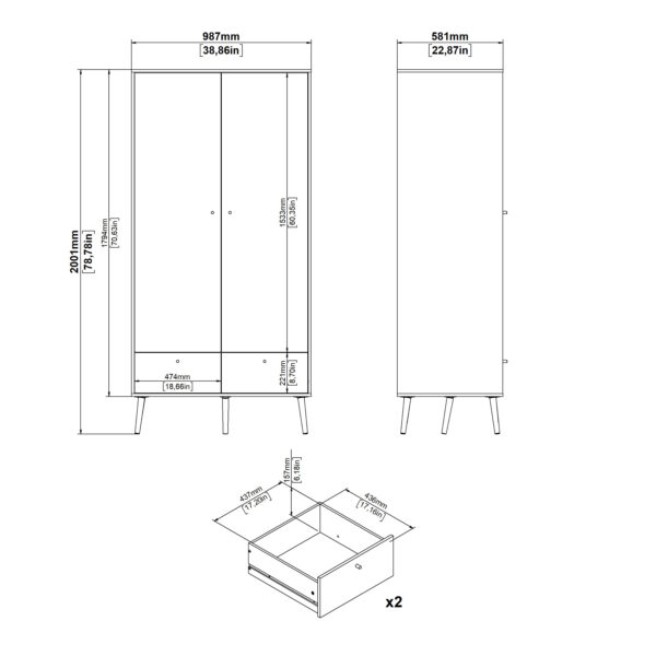 Cumbria Wardrobe with 2 Doors + 2 Drawers White - Image 13