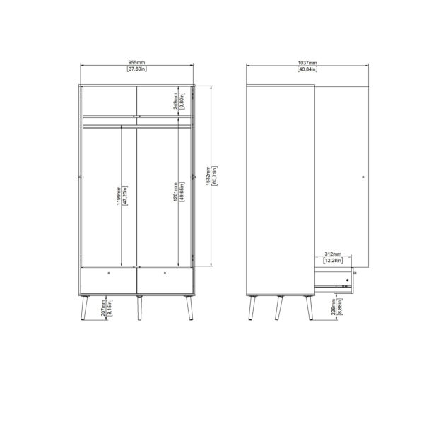 Cumbria Wardrobe with 2 Doors + 2 Drawers White - Image 14