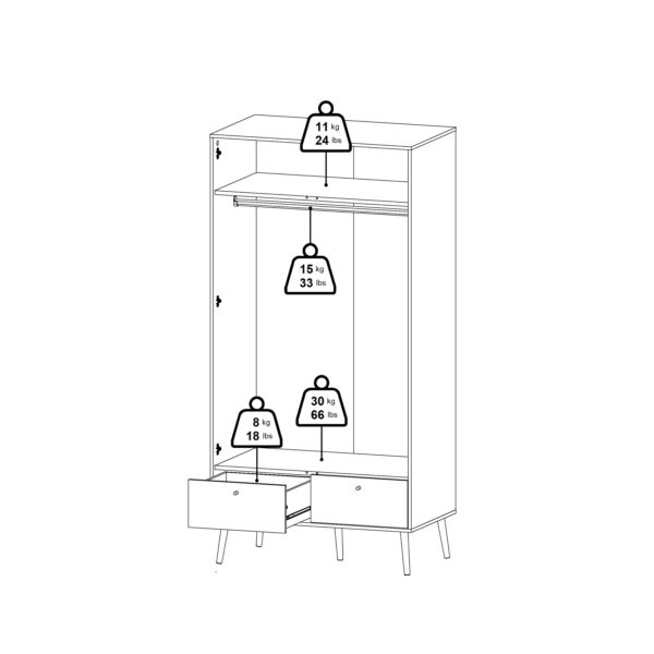 Cumbria Wardrobe with 2 Doors + 2 Drawers White - Image 15