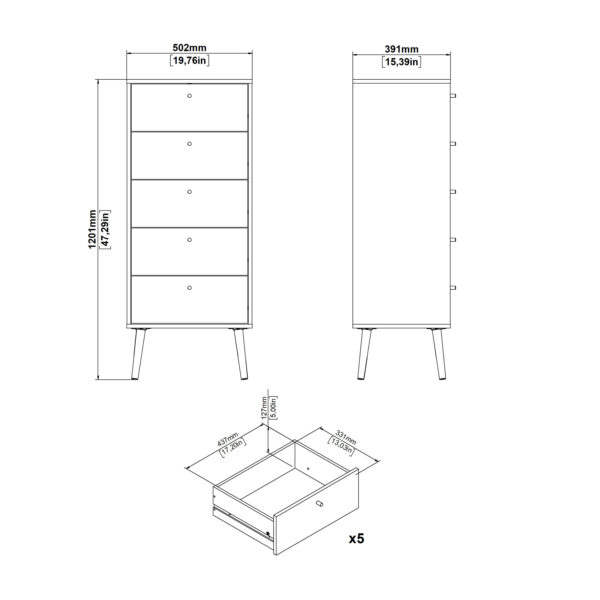 Cumbria Chest 5 Drawers White - Image 10