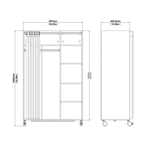 Uppsala Open Mobile Wardrobe Unit in White with a Beige Textile Curtain on Wheels - Image 8