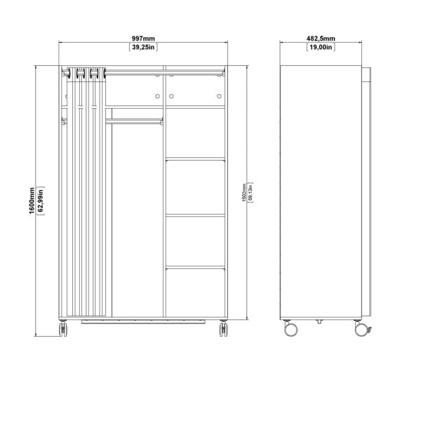 Uppsala Open Mobile Wardrobe Unit in Jackson Hickory Oak with a Beige Textile Curtain on Wheels - Image 8