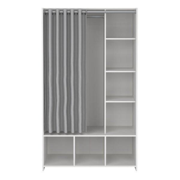 Uppsala Open Wardrobe Unit in White with a Grey Textile Curtain - Image 2