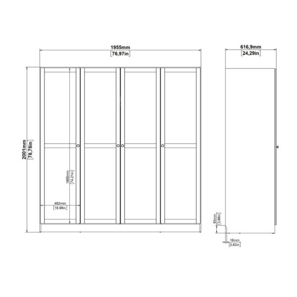 Brande Wardrobe with 4 Frame Doors in Jackson Hickory Oak - Image 13