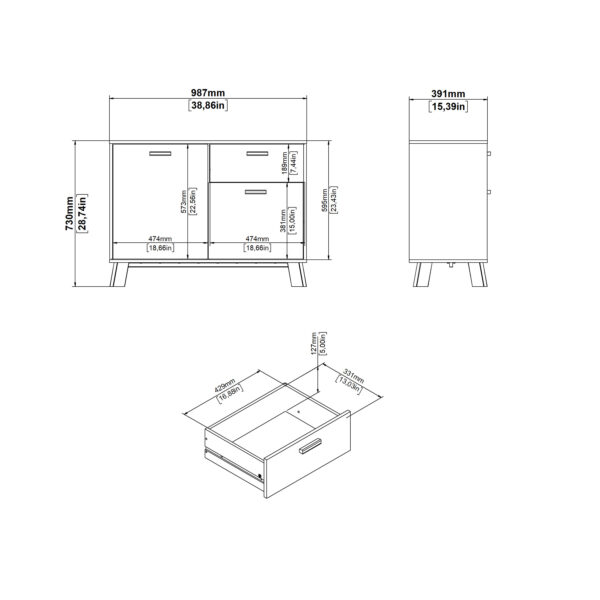 Ikast Sideboard 2 Doors + 1 Drawer in Jackson Hickory and White - Image 11