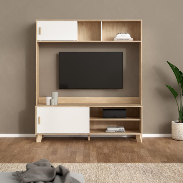 Ikast TV-Wall Unit with 2 Sliding Doors in Jackson Hickory and White - Image 8