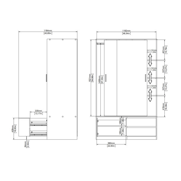 Line Wardrobe with 2 Sliding Doors 1 Small Door and 2 Drawers in Jackson Hickory Oak - Image 13