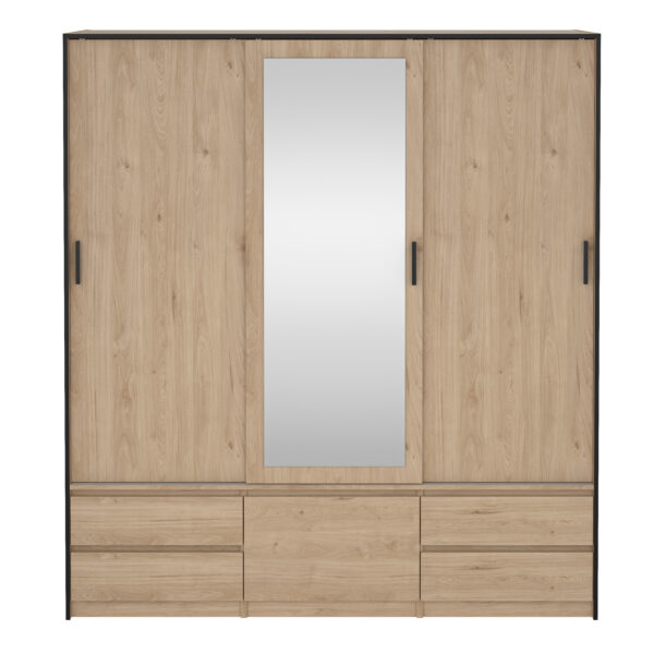 Line Wardrobe with 2 Sliding Doors 1 Sliding Door with Mirror in Jackson Hickory Oak - Image 3