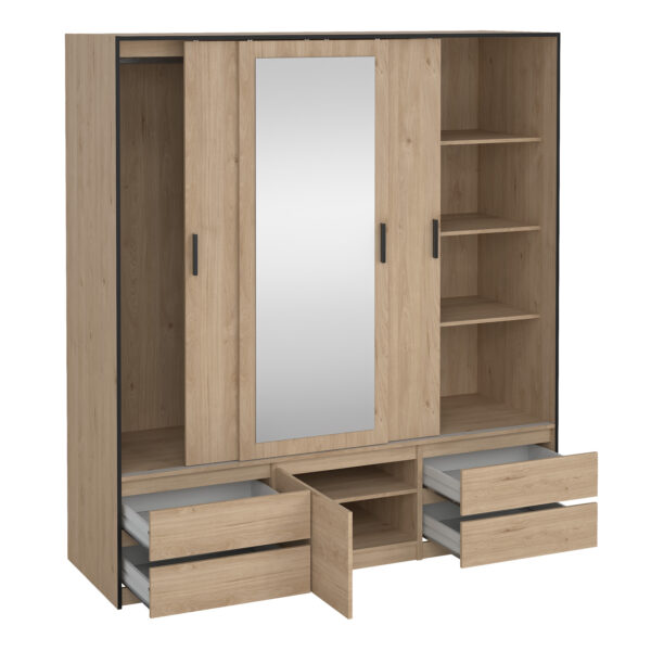 Line Wardrobe with 2 Sliding Doors 1 Sliding Door with Mirror in Jackson Hickory Oak - Image 7
