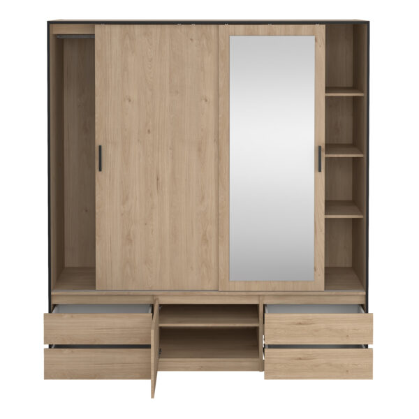 Line Wardrobe with 2 Sliding Doors 1 Sliding Door with Mirror in Jackson Hickory Oak - Image 8