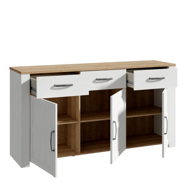 Bohol 3 Door 3 Drawer Sideboard in Riviera Oak/White - Image 4