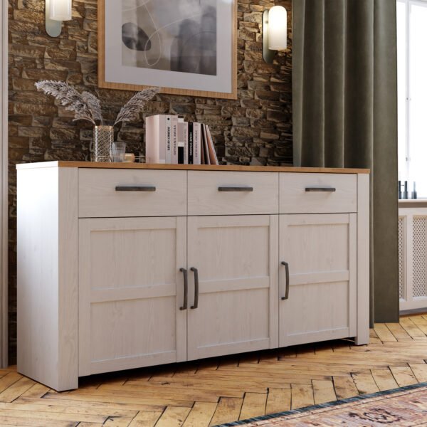 Bohol 3 Door 3 Drawer Sideboard in Riviera Oak/White - Image 7