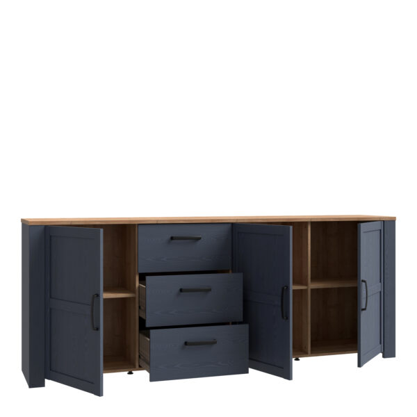 Bohol Large Sideboard 3 Door 3 Drawer in Riviera Oak/Navy - Image 3