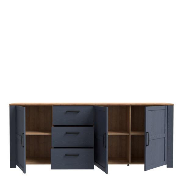 Bohol Large Sideboard 3 Door 3 Drawer in Riviera Oak/Navy - Image 4