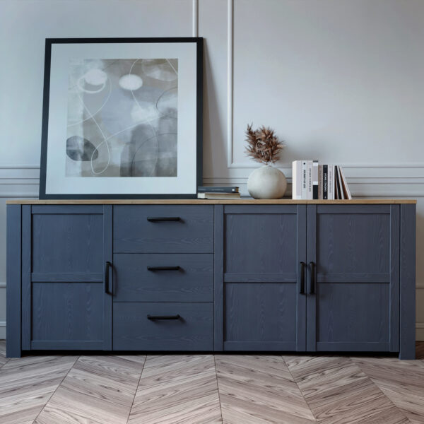 Bohol Large Sideboard 3 Door 3 Drawer in Riviera Oak/Navy - Image 6