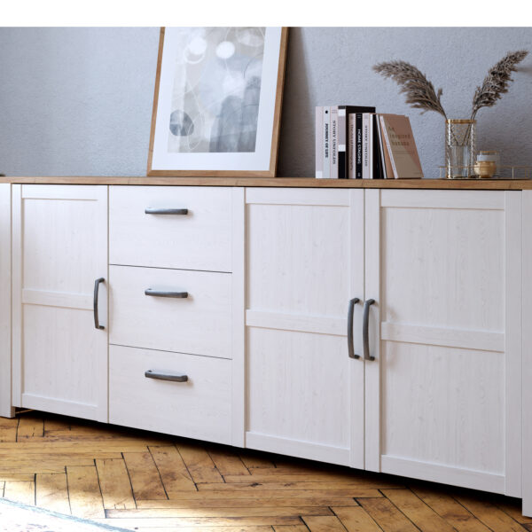 Bohol 3 Door 3 Drawer Large Sideboard in Riviera Oak/White - Image 6