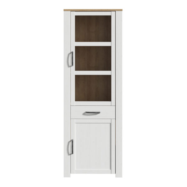 Bohol 2 Door 1 Drawer Narrow Display Cabinet in Riviera Oak/White - Image 2