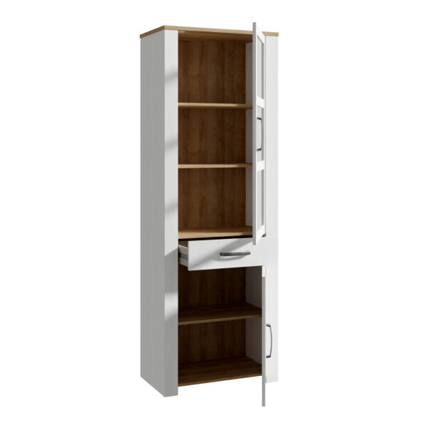 Bohol 2 Door 1 Drawer Narrow Display Cabinet in Riviera Oak/White - Image 3