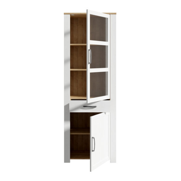 Bohol 2 Door 1 Drawer Narrow Display Cabinet in Riviera Oak/White - Image 4