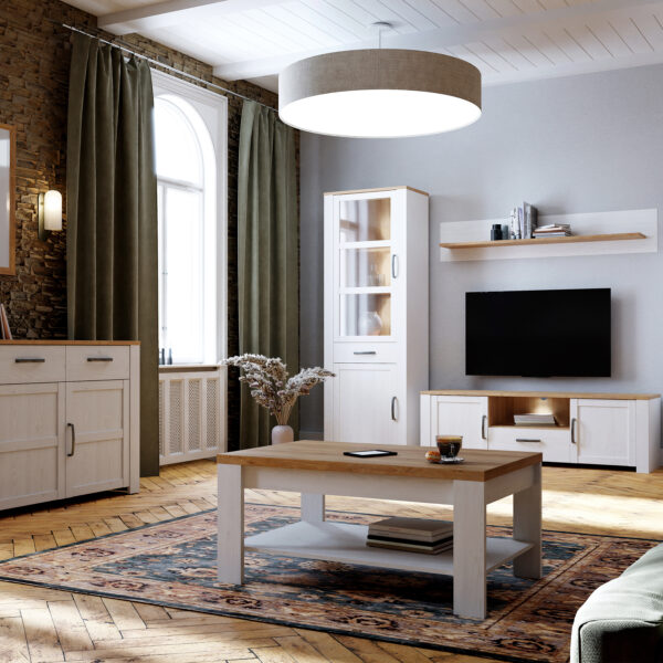 Bohol 2 Door 1 Drawer Narrow Display Cabinet in Riviera Oak/White - Image 5