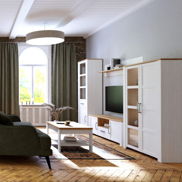 Bohol 2 Door 1 Drawer Narrow Display Cabinet in Riviera Oak/White - Image 6