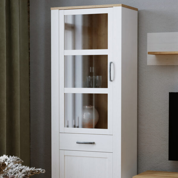 Bohol 2 Door 1 Drawer Narrow Display Cabinet in Riviera Oak/White - Image 7