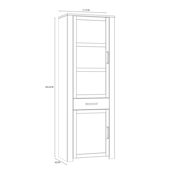 Bohol 2 Door 1 Drawer Narrow Display Cabinet in Riviera Oak/White - Image 8