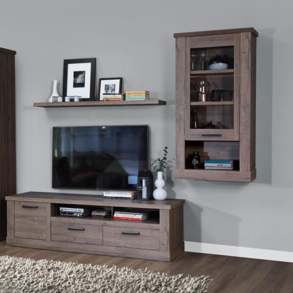 Corona 1 Door  Wall Display Cabinet in Tabak Oak - Image 6
