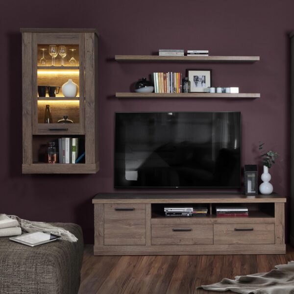 Corona 1 Door  Wall Display Cabinet in Tabak Oak - Image 8