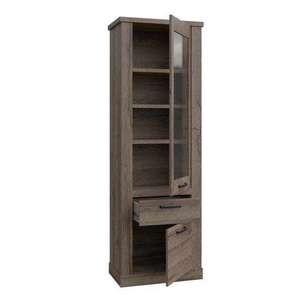 Corona 2 Door 1 Drawer 3 Shelve Narrow Display Cabinet in Tabak Oak - Image 2