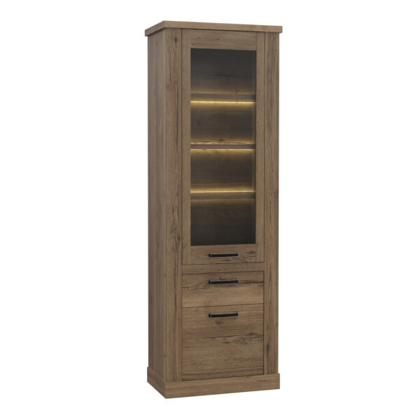Corona 2 Door 1 Drawer 3 Shelve Narrow Display Cabinet in Tabak Oak - Image 3