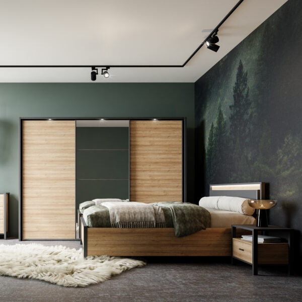 High Rock Bedside in Matt Black/Riviera Oak - Image 6