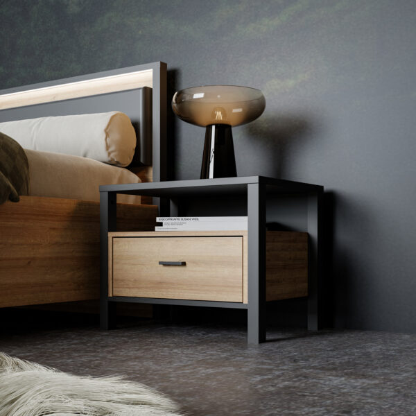 High Rock Bedside in Matt Black/Riviera Oak - Image 7