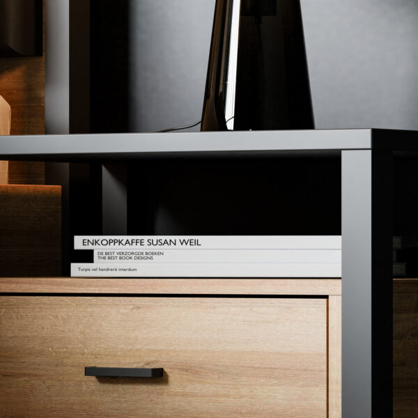High Rock Bedside in Matt Black/Riviera Oak - Image 8