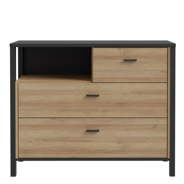 High Rock Chest of 3 Drawers in Matt Black/Riviera Oak - Image 2