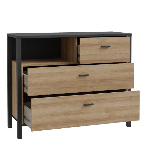 High Rock Chest of 3 Drawers in Matt Black/Riviera Oak - Image 4
