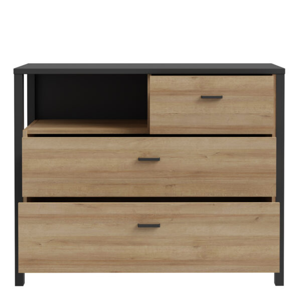 High Rock Chest of 3 Drawers in Matt Black/Riviera Oak - Image 5