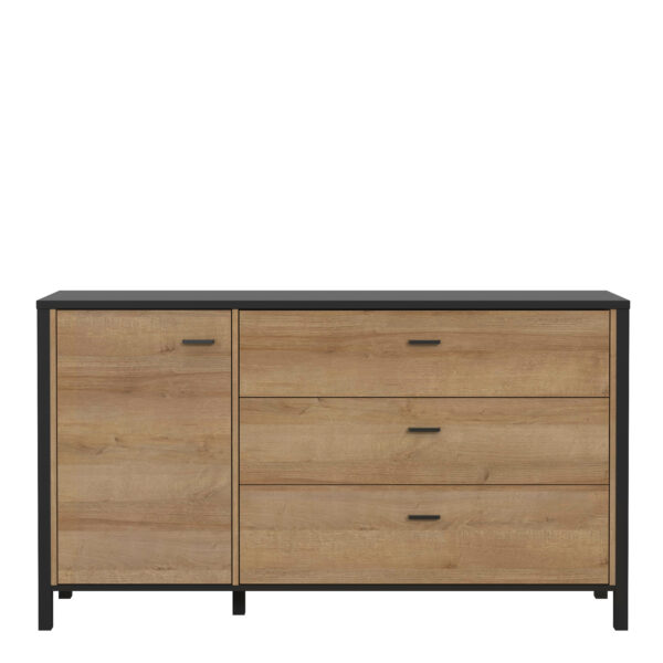 High Rock 1 Door 3 Drawer Sideboard in Matt Black/Riviera Oak - Image 2
